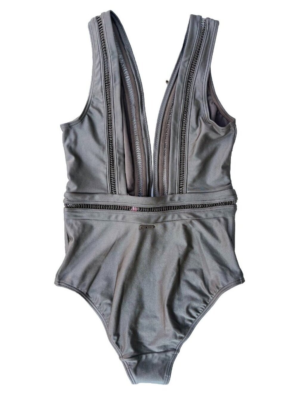 Ted Baker Starza Pointelle Deep V One Piece Swimsuit Suit Khaki Womens 1 = 4 US - Picture 2 of 14